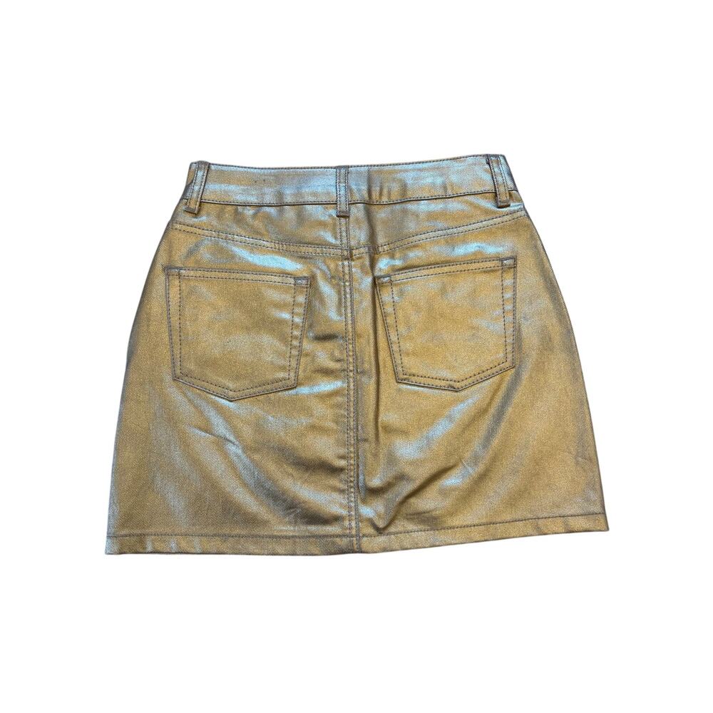 Topshop Gold Metallic Denim Mini Skirt US 2